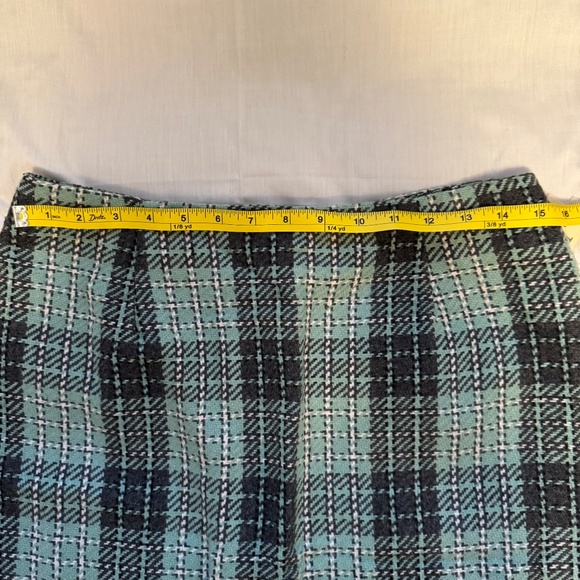 Jessica Scott Vintage Green Gray Plaid Light Tweed Pencil Skirt Size 12 - Picture 3 of 6